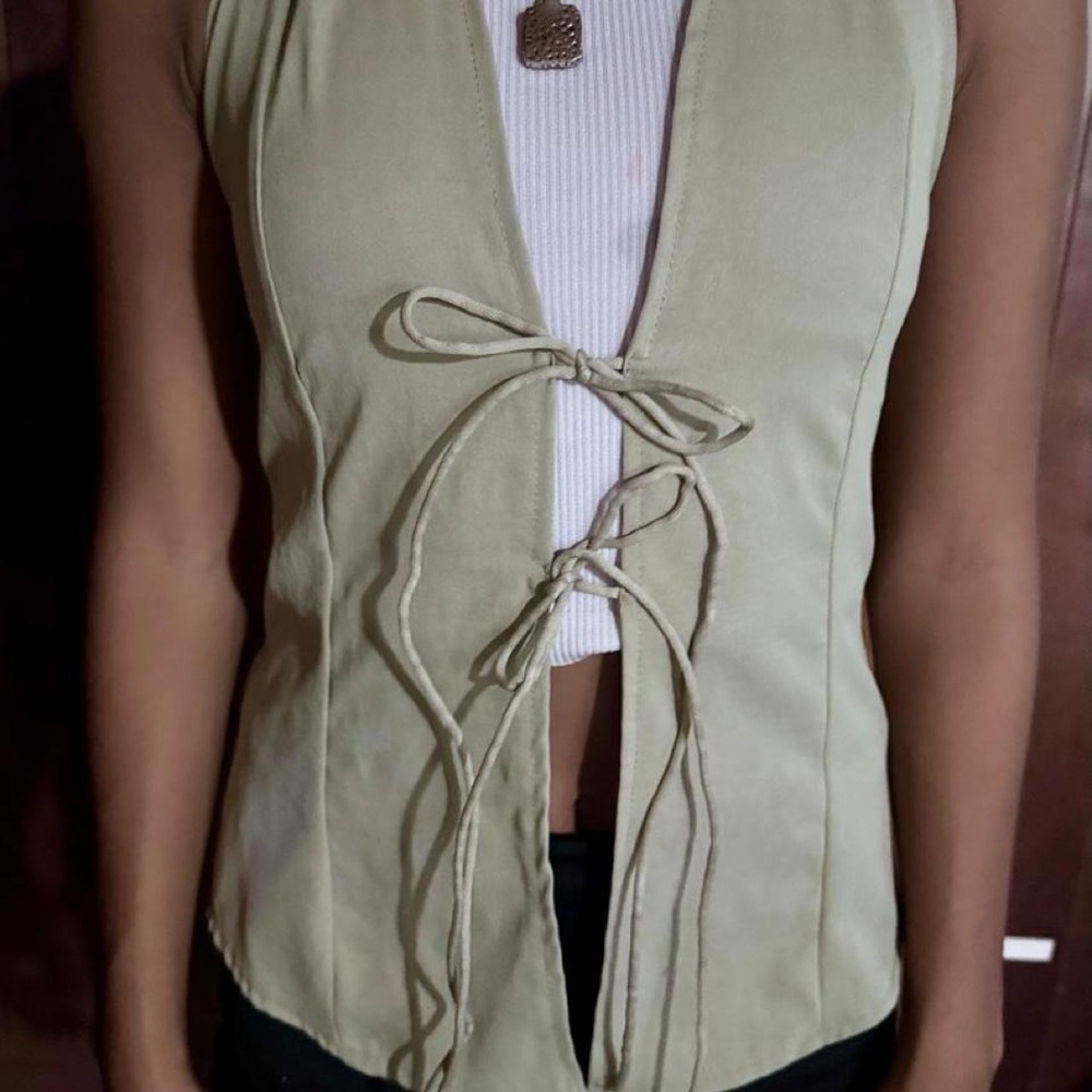 Beige Halter Blouse Tie Front Back Khaki Green Sleeveless Top Boho Summer Fall
